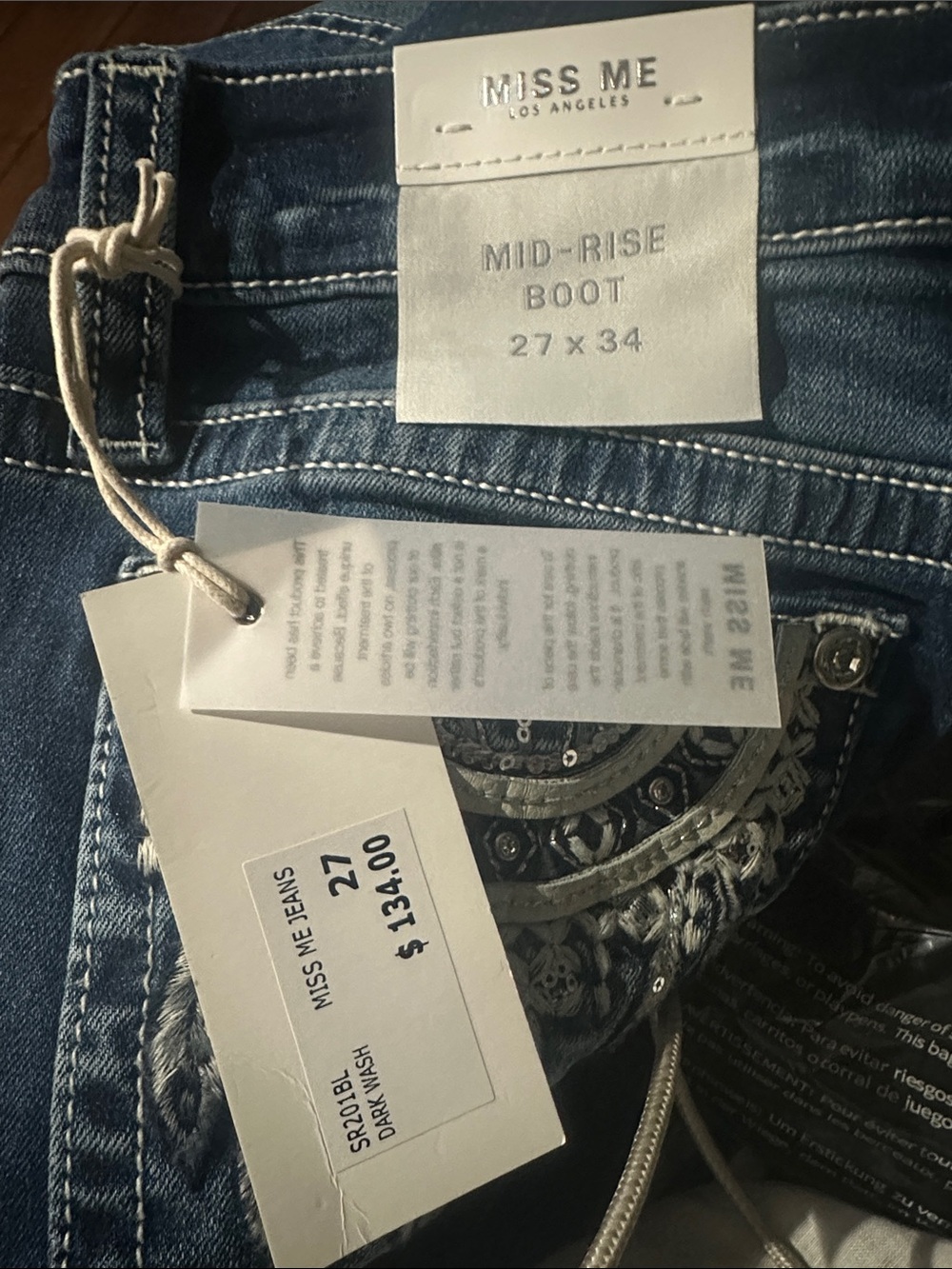 Miss Me Los Angeles Mid Rise Boot Dark Wash Women's Jeans 27 X 34 - Picture 8 of 8